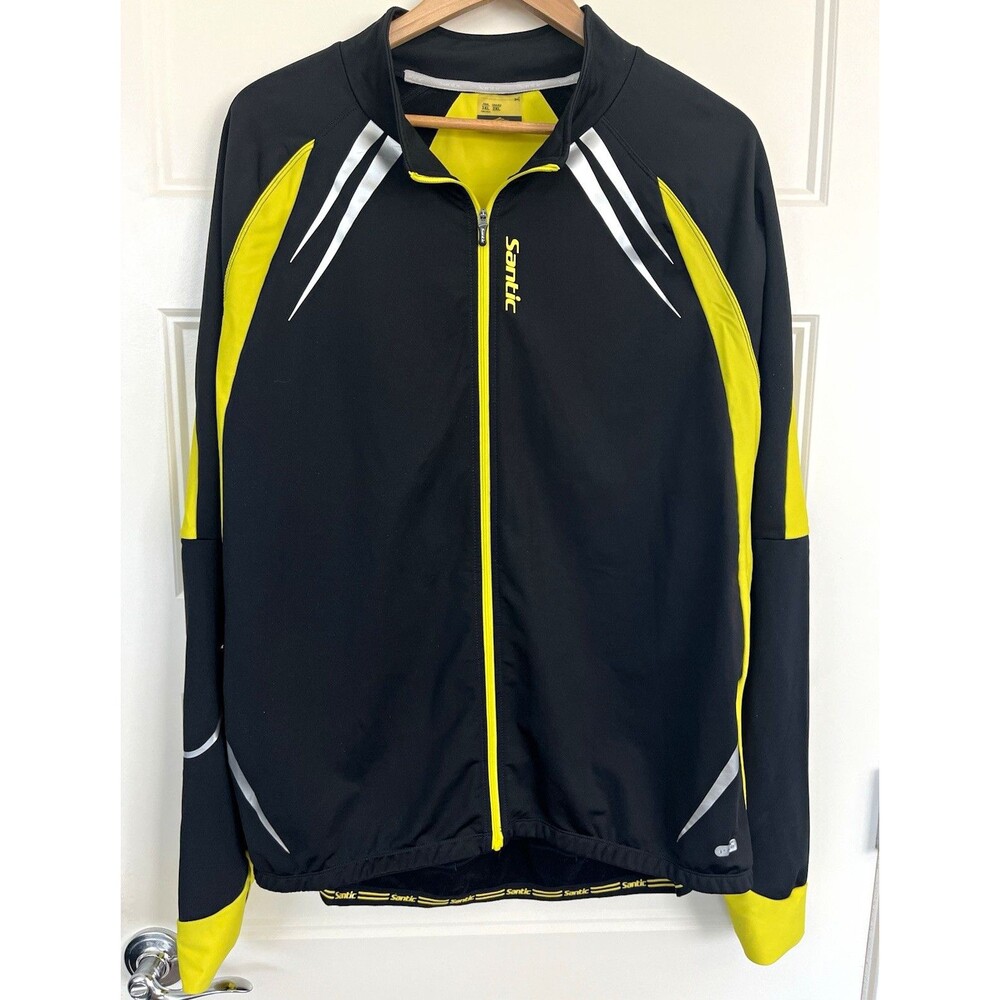 Santic Men's Cycling Bike Windproof Jacket Black Yellow Size 2XL Full Zip Biking